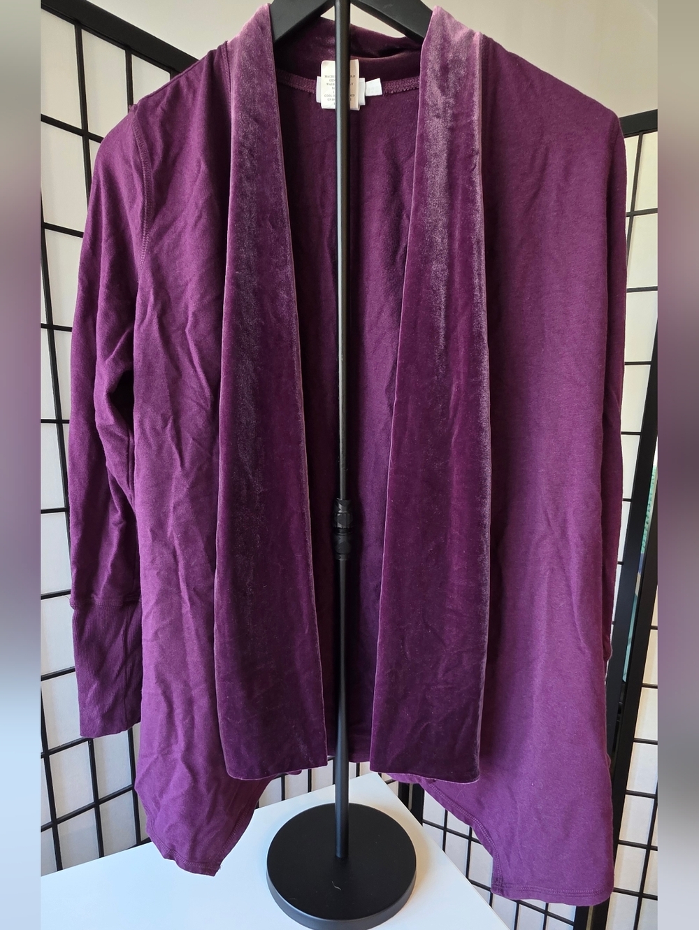 Hot Cotton Women's Open-Front Velvet-Trim Cardigan Jacket - Plum ~ Size Medium